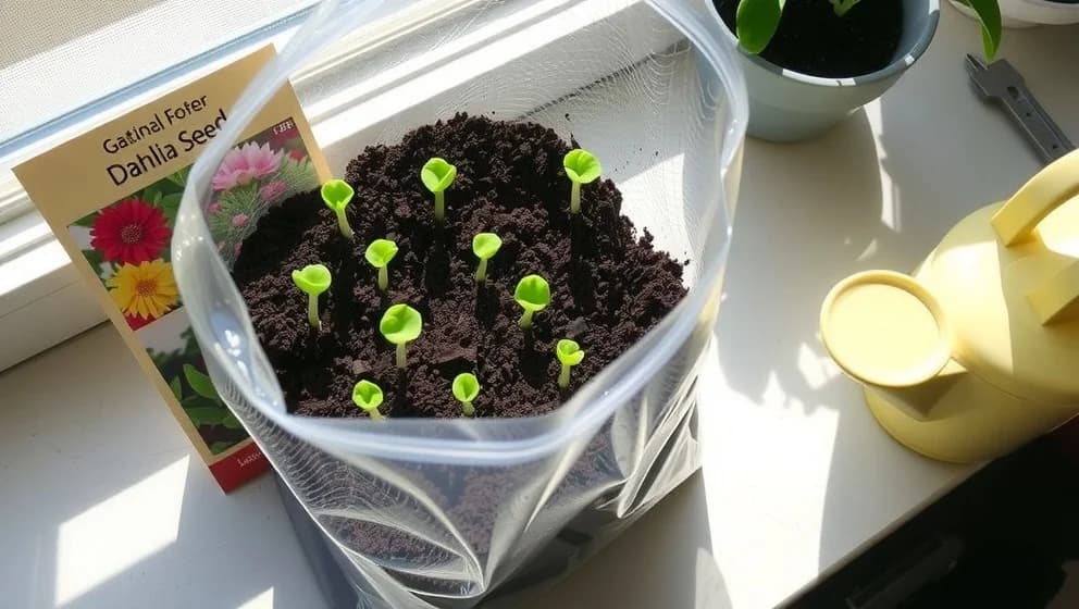 Förodla dahlia i plastpåse hemma